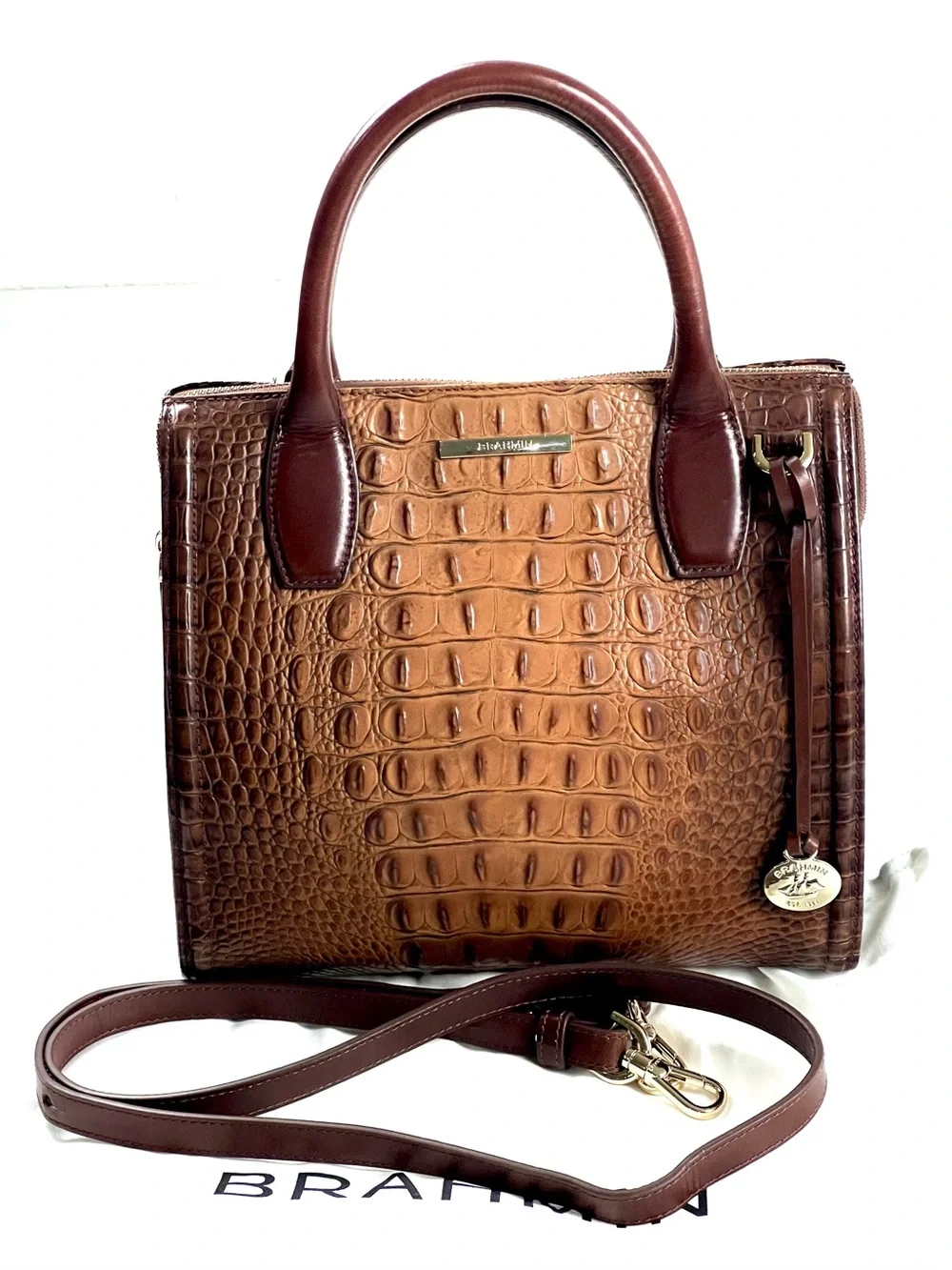 Brahmin Carolina Satchel Pecan Melbourne with Crossbody Strap